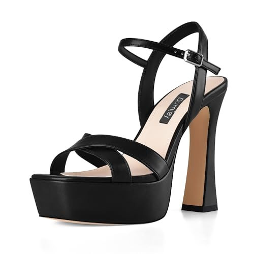 Dumjey Black Platform Heels for Women Chunky High Heel Sandals with Ankle Strap, Open Toe Dress Shoes for Work Party Evening - Black Matte 5.5 US | Amazon (US)