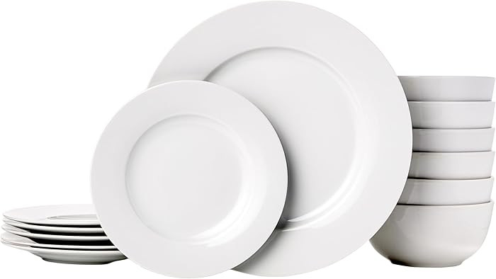 Amazon Basics Porcelain Dinnerware Set, Microwave and Dishwasher Safe, Service for 6, 18-Piece, P... | Amazon (US)