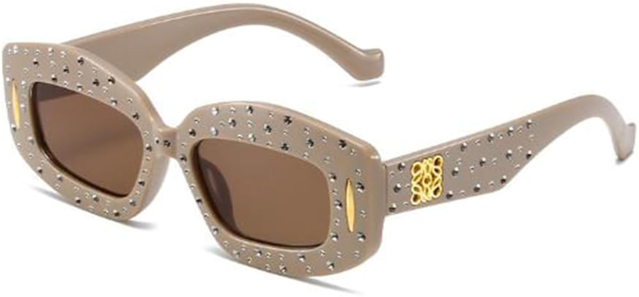 Diamond Plated Sunglasses Women's Square Sparkling Starry Sunglasses Fashionable To Wear With Hip... | Amazon (US)