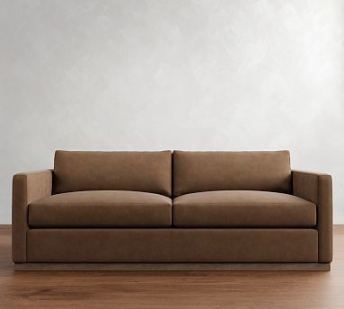 Carmel Slim Arm Leather Wood Base Sofa (56"–116") | Pottery Barn (US)