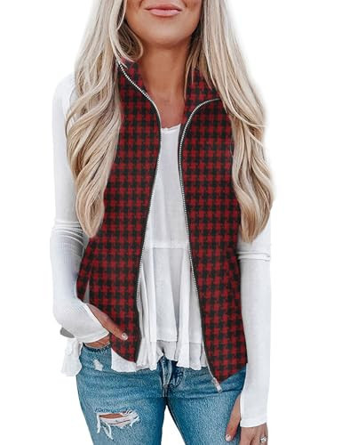 Rapbin Womens Sherpa Flannel Zipper Vest Warm Outwear with Pockets Womens Winter Vest Womans Outdoor Vests | Amazon (US)