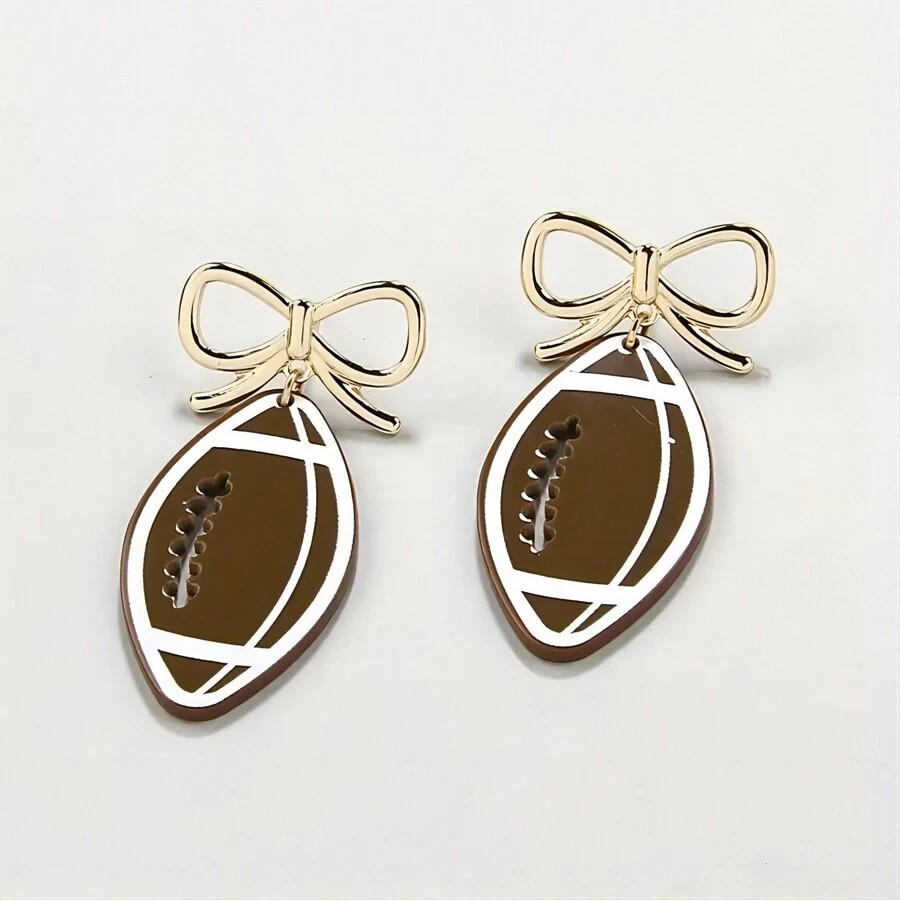 Wis Classic Vintage Football Bow Tie Earrings - Perfect For Sports Fans And Special Occasions - U... | SHEIN