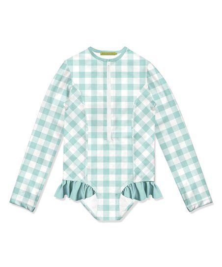 Mint Gingham Ruffle-Accent One-Piece Rashguard - Infant, Toddler & Girls | Zulily