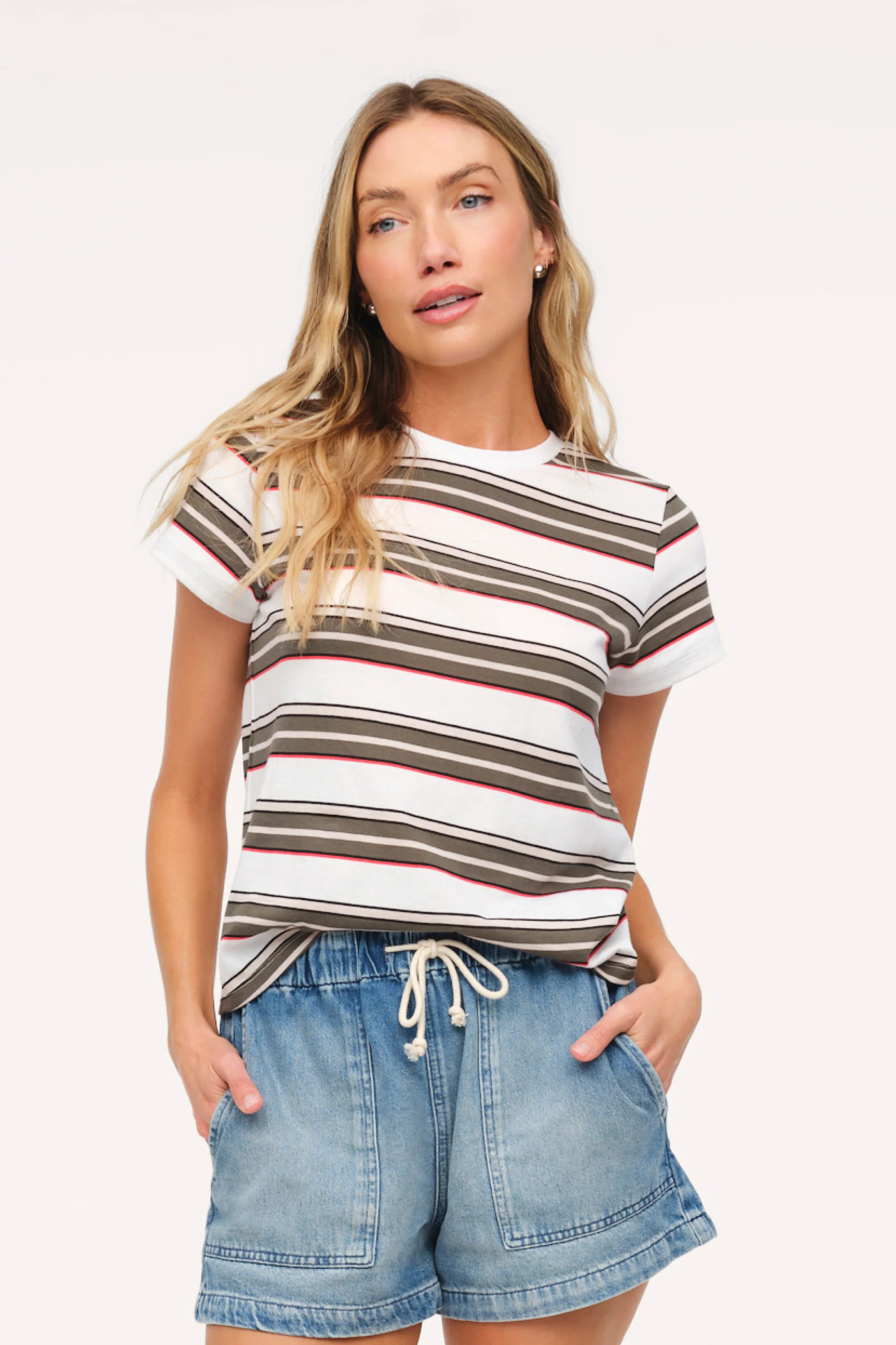 Perfect Tee | Darkest Olive Stripe | nuuds