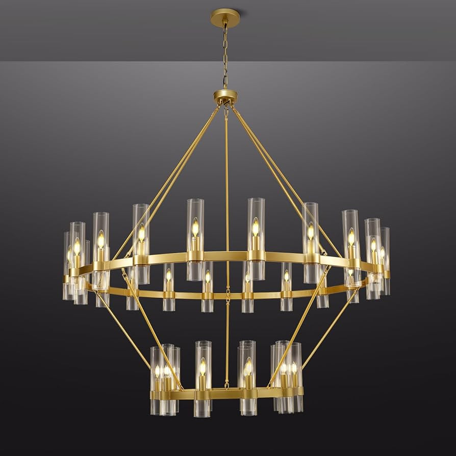 2 Tier Gold Wagon Wheel Chandelier, 60 Inch Farmhouse Chandelier with Glass Tube, 30-Light Large ... | Amazon (US)