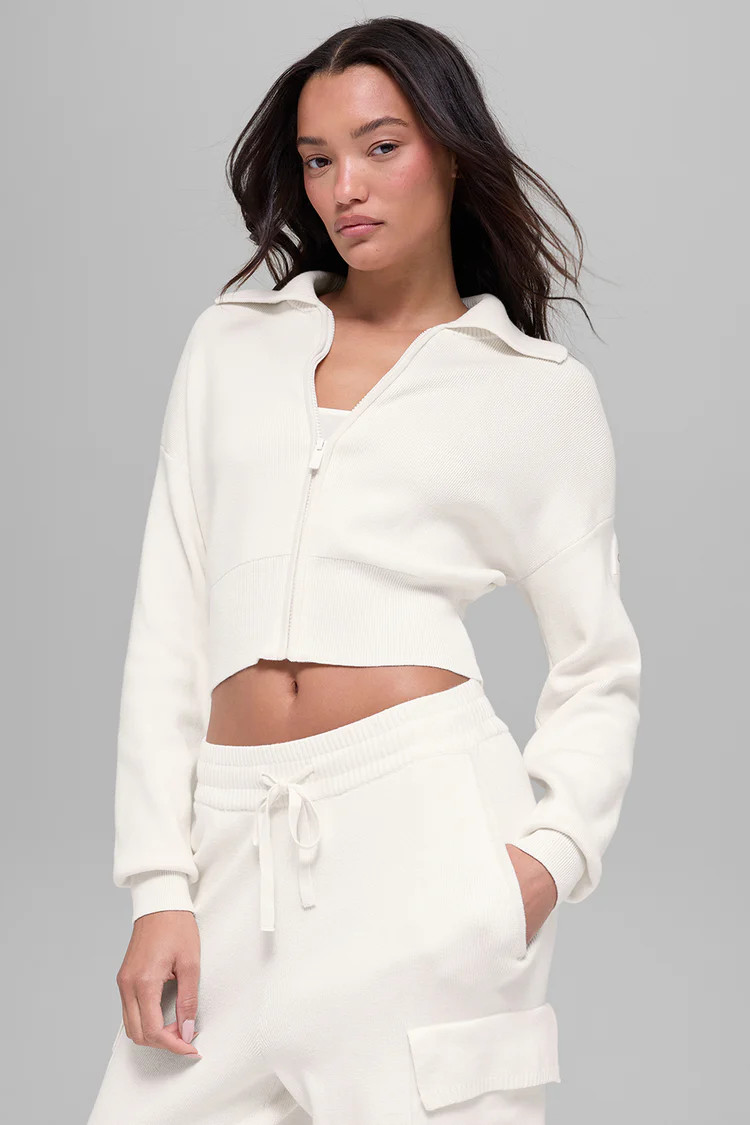 Scholar Knit Cropped Full Zip Jacket | Alo Yoga (US)