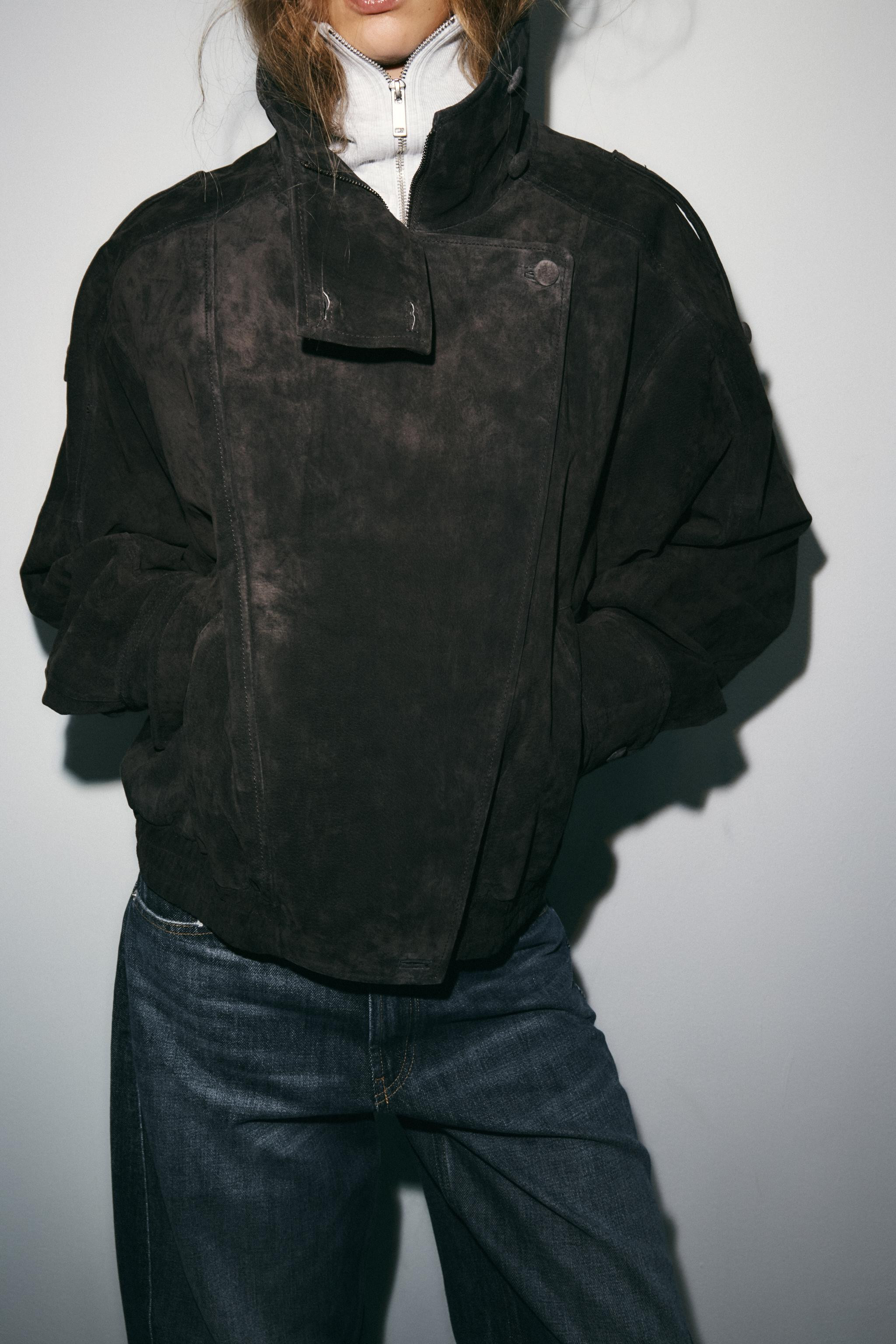 100% SUEDE BIKER JACKET WITH COVERED BUTTONS | Zara US