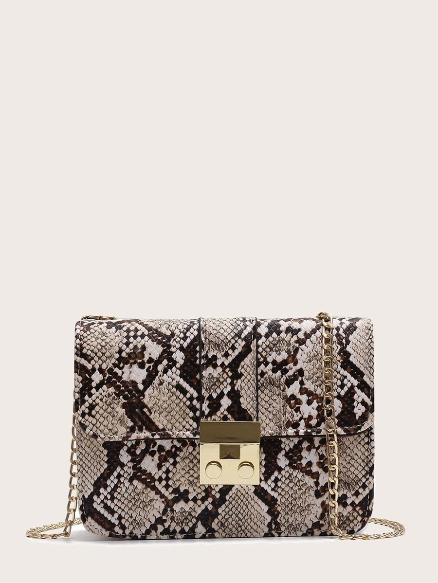 Snakeskin Print Flap Chain Bag | SHEIN
