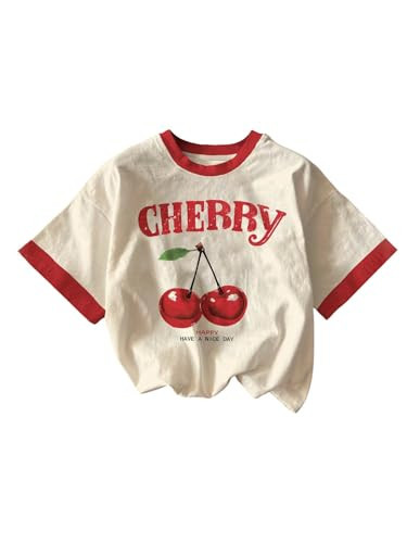 SHENHE Women's Graphic Bow Tshirt Crew Neck Short Sleeve Summer Coquette Top Cute Tee Cherry Red Apricot Large | Amazon (US)