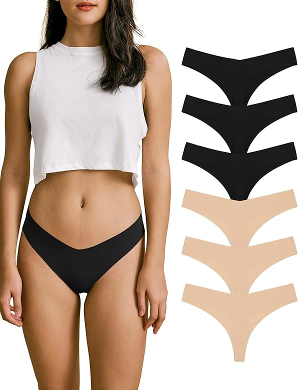 SHARICCA Women No Show Seamless Underwear Thong Invisible Soft Panties Multi Pack | Amazon (US)