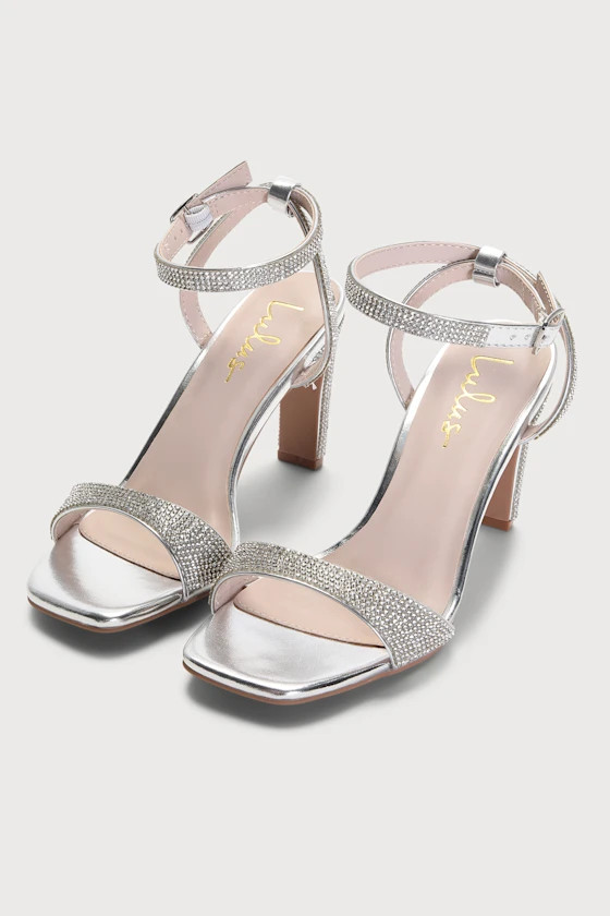 Kaylena Silver Rhinestone Ankle Strap High Heel Sandals | Lulus