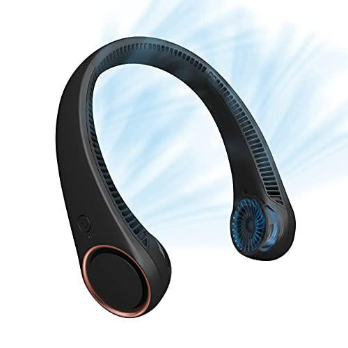 CIVPOWER Neck Fan: Portable Personal Neck Cooling Rechargeable Bladeless Fan - Hands Free 3 Speed 4000 mAh Battery USB Operated Wearable Headphone Design - Gift for Men Women Outdoor (Black) | Amazon (US)