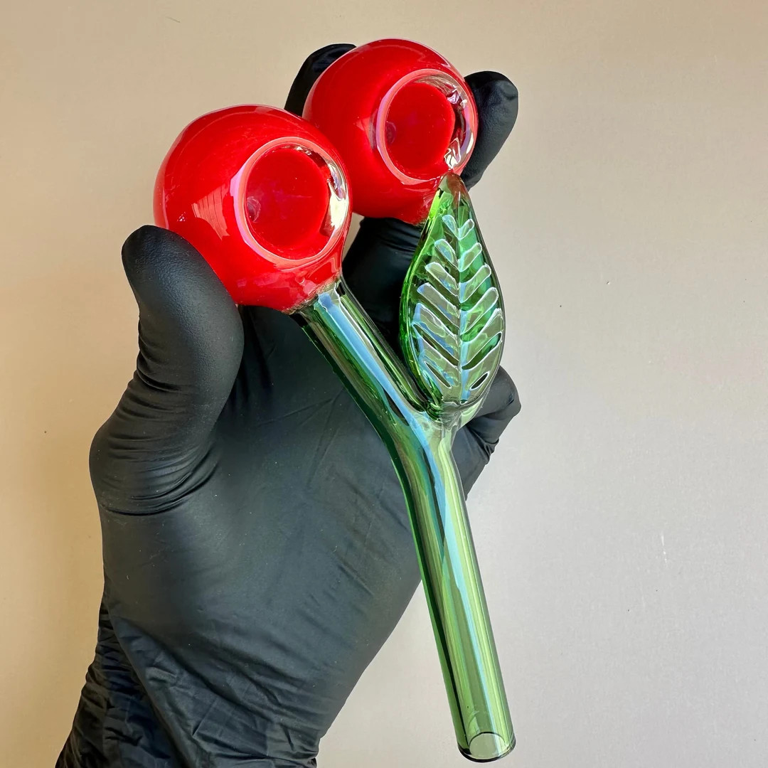 Cherry Double Bowl Glass Smoking Hand Pipe | Etsy (US)