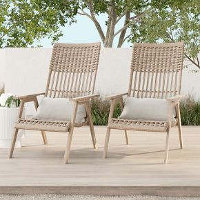 Teak & Wicker Outdoor Lounge Chair (Set of 2) | West Elm (US)