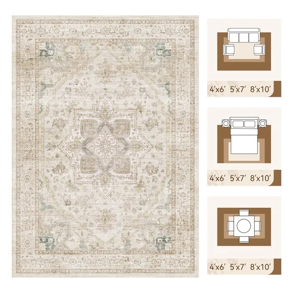 FEELHOME 8'x10' Rugs for Living Room, Washable Vintage Area Rug for Bedroom Dining Room, Soft Non... | Walmart (US)