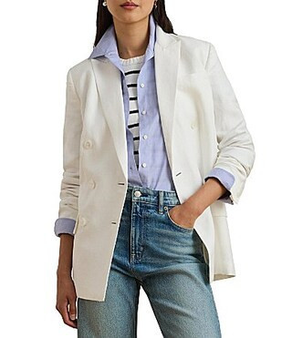 Lauren Ralph Lauren Linen Blend Twill Double Breasted Blazer - 12 | Dillard's