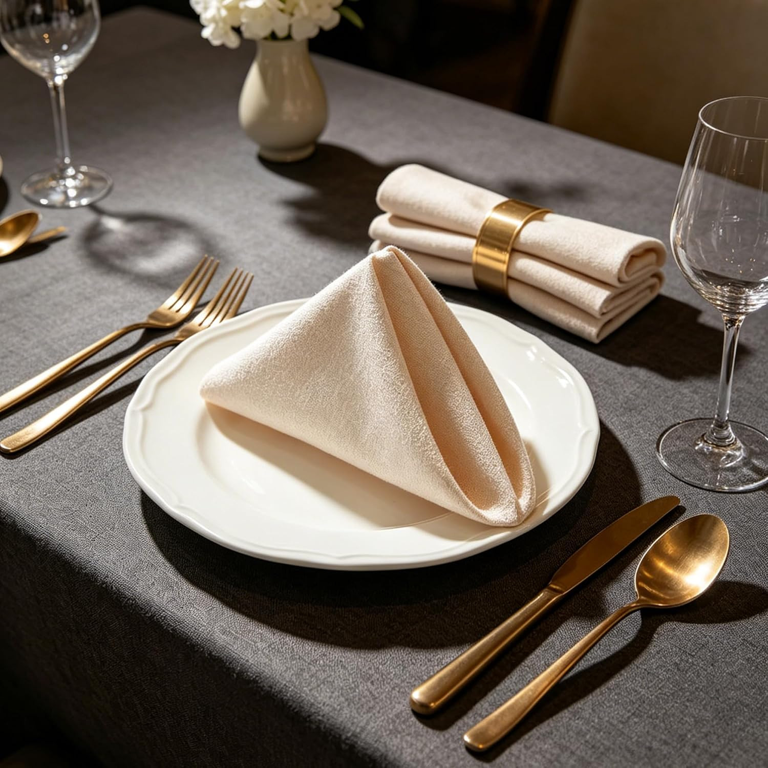 17x17 Solid Beige Cloth Napkins Set of 6 Washable Rustic Decor | Amazon (US)