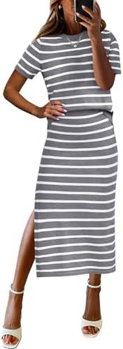 ANRABESS Womens 2 Piece Outfits Striped Sweater Skirt Sets 2025 Summer Casual Short Sleeve Pullov... | Amazon (US)