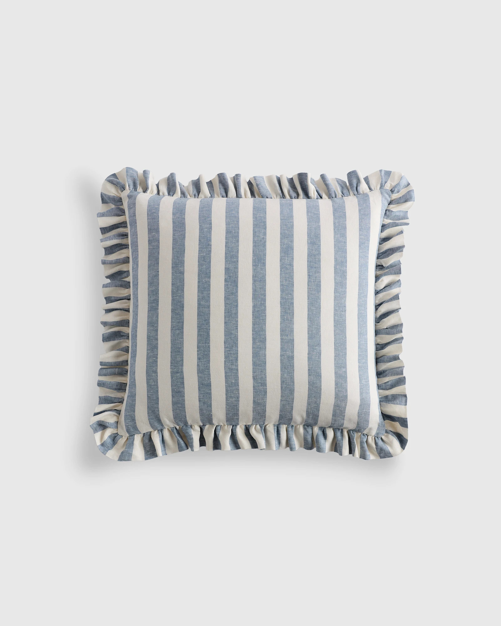 Quince | Stripe Ruffle Linen Pillow Cover in Sage, Size 20x20 | Quince