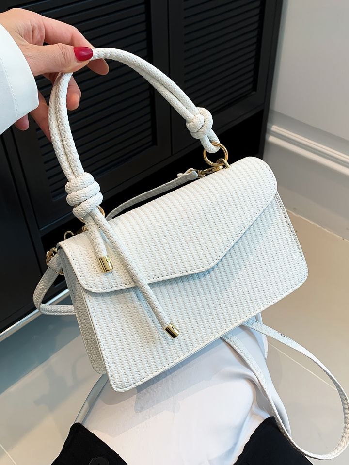 New White Vintage Knitted Texture Women's Handbag Shoulder & Crossbody Bag | SHEIN