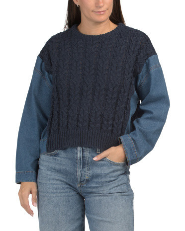 Denim And Cable Knit Sweater for Women | Polyester/Spandex/Rayon | Marshalls
