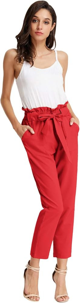 GRACE KARIN Women's Cropped Paper Bag Waist Pants with Pockets | Amazon (US)