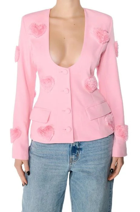 FLUFFY HEART PATCH SCOOP NECK BLAZER | AKIRA