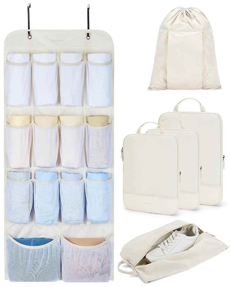 BAGSMART Hanging Compression Packing Cubes, 6 Set Large Suitcase Organizer Bags Set, Cruise Trave... | Amazon (US)