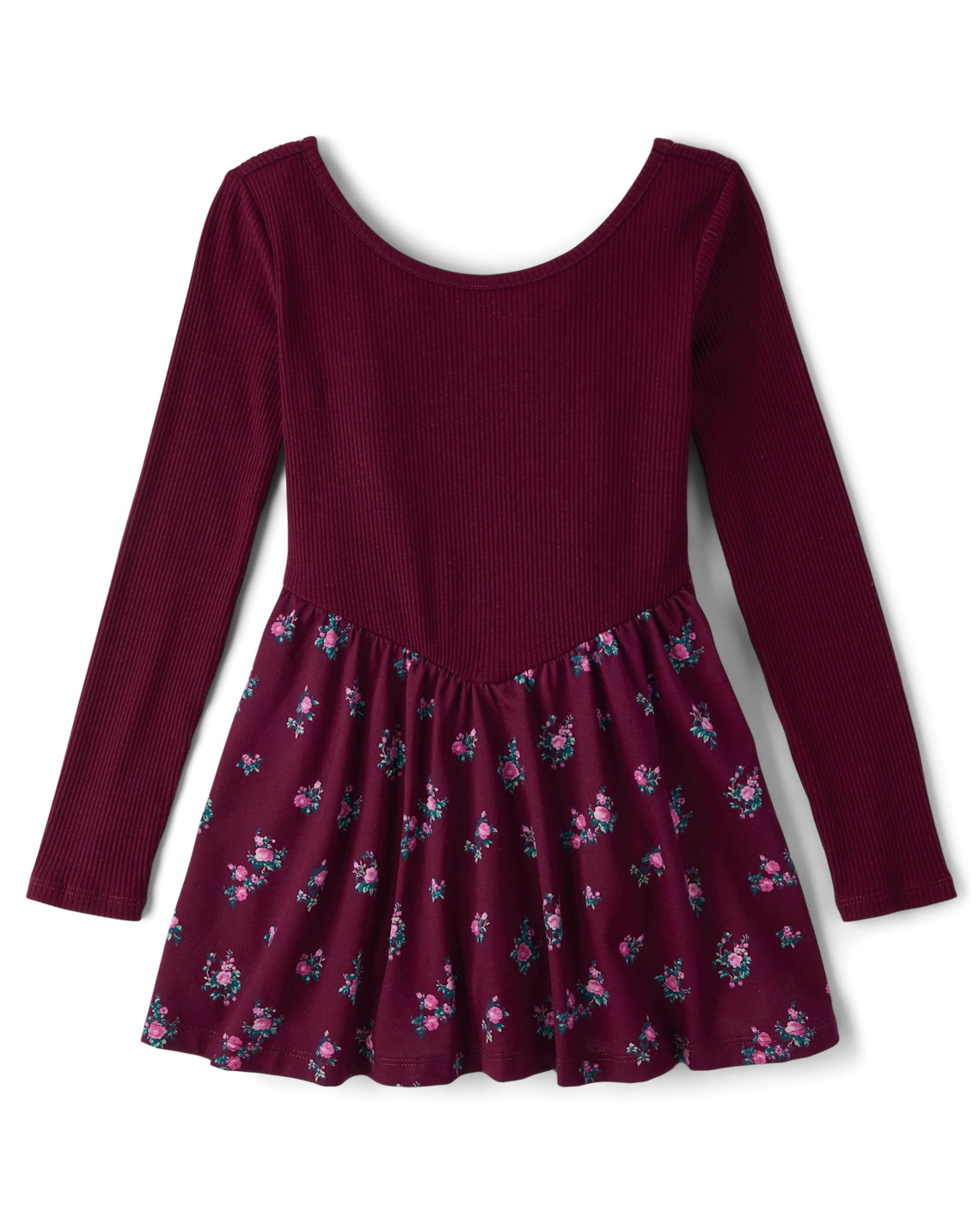 Girls Floral V-Waist Dress - burgundy | The Children's Place