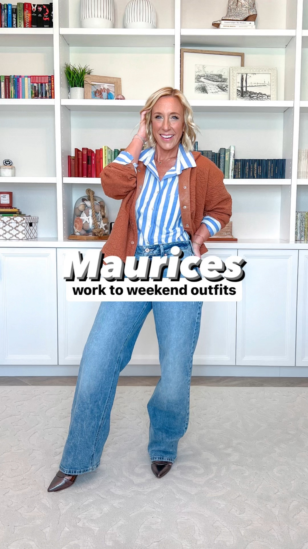 Maurices work to weekend looks (and everything is currently 30% off!):
1. Striped button down - size medium (should have gotten a small). Runs oversized, but great quality & love the stripes.
2. Black trouser pants - size 4. Lightweight, has stretch & are so comfortable!
3. Floral quilted jacket - size small. Love this jacket & the floral detail! (Comes in another color).
4. Baggy wide leg jeans - size 4. Runs more oversized. Comfortable.
5. Black tank - size small.
6. Plaid blazer - size medium (more of an oversized fit, I should have gotten a small). Lightweight & perfect for spring.
7. Ribbed tee - size small.
8. Zip-up sweatshirt - size small. Very cozy.
9. Cream tank - size small.
10. Black loafers - tts & is comfortable with the cushion.
11. White platform sneakers - tts, platform not too high, good cushion. 
12. Gunmetal heels - tts & block heel.
* also linked my jeans from the beginning & my jewelry.


#LTKsalealert #LTKSeasonal #LTKVideo