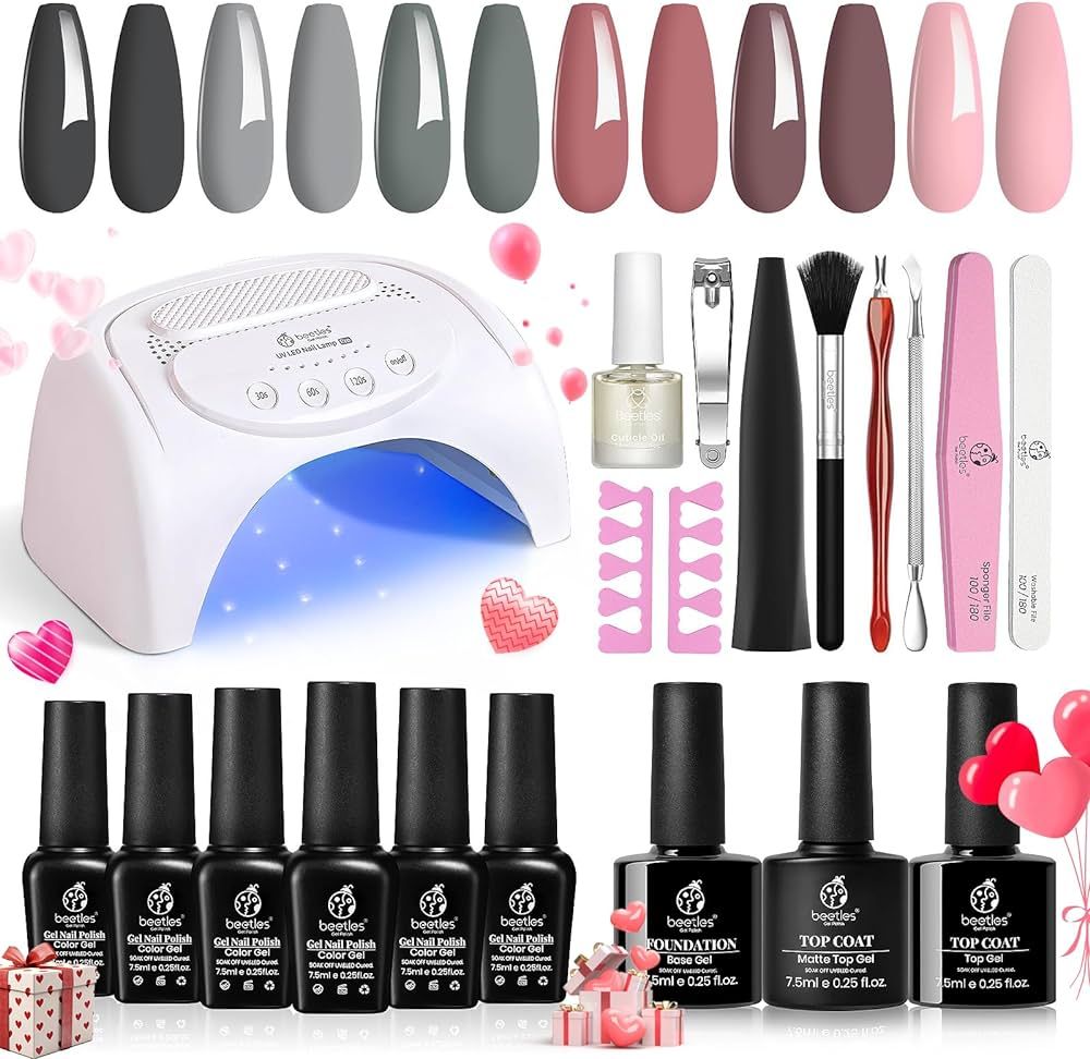 Beetles Gel Nail Polish Kit 48W Led Nail Lamp 6 Colors Nude Gray Pink Gel Polish Starter Kit Mani... | Amazon (US)