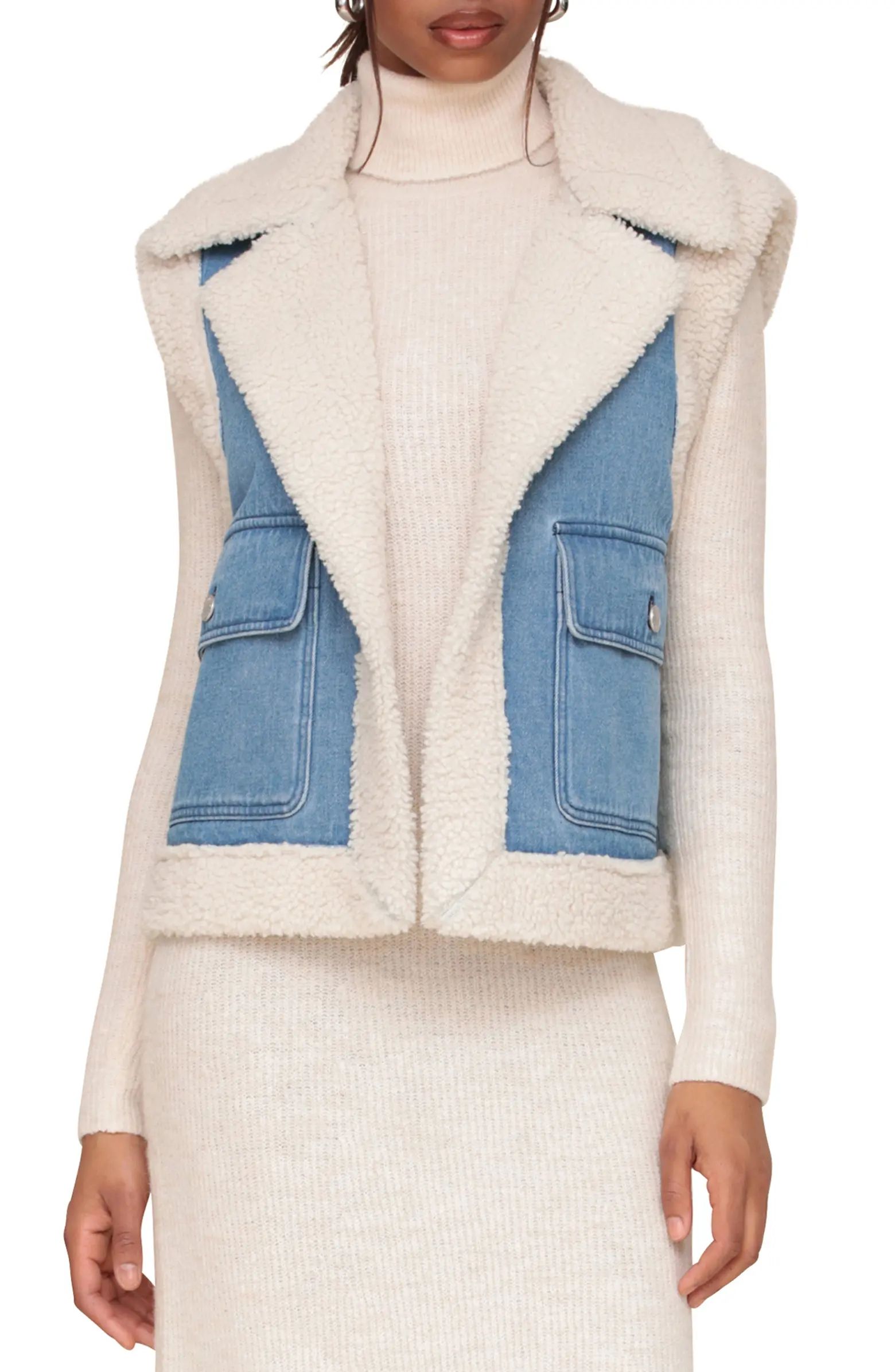 Avec Les Filles Bonded Faux Shearling & Denim Trucker Vest | Nordstrom | Nordstrom