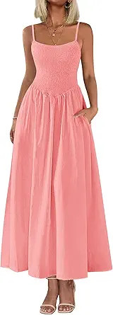 PRETTYGARDEN Women's Smocked Maxi Dresses 2026 Summer Sundress Casual Spaghetti Strap Swing A Lin... | Amazon (US)