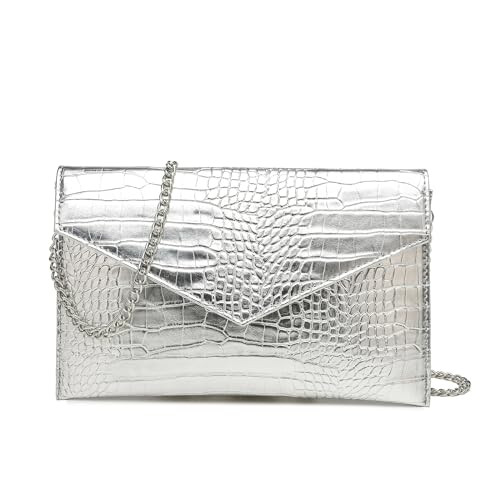 CuteClear Envelope Clutch Purse for Women PU Leather Handbag Evening Bag with Detachable Chain Strap for Wedding Party Prom (Silver-Snake) | Amazon (US)