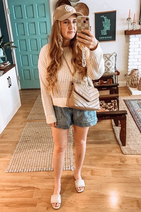 Favorite lightweight summer sweater 🧡 wearing size L. 

Summer outfit, summer layers, beachy layers, casual mom outfit, mom style, casual look 

#LTKfindsunder50 #LTKstyletip #LTKSeasonal