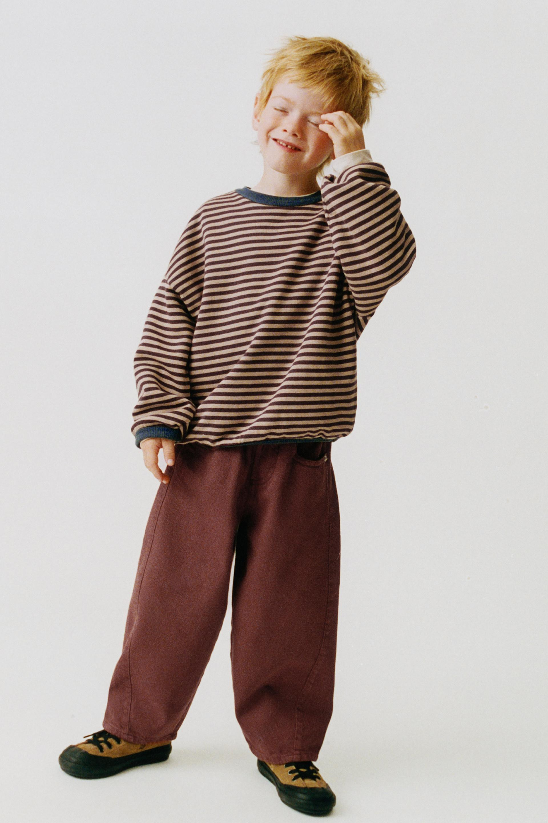 Zara - Striped Print Sweatshirt - Khaki - 6 Years (45,2 Inches) - Kids | Zara US