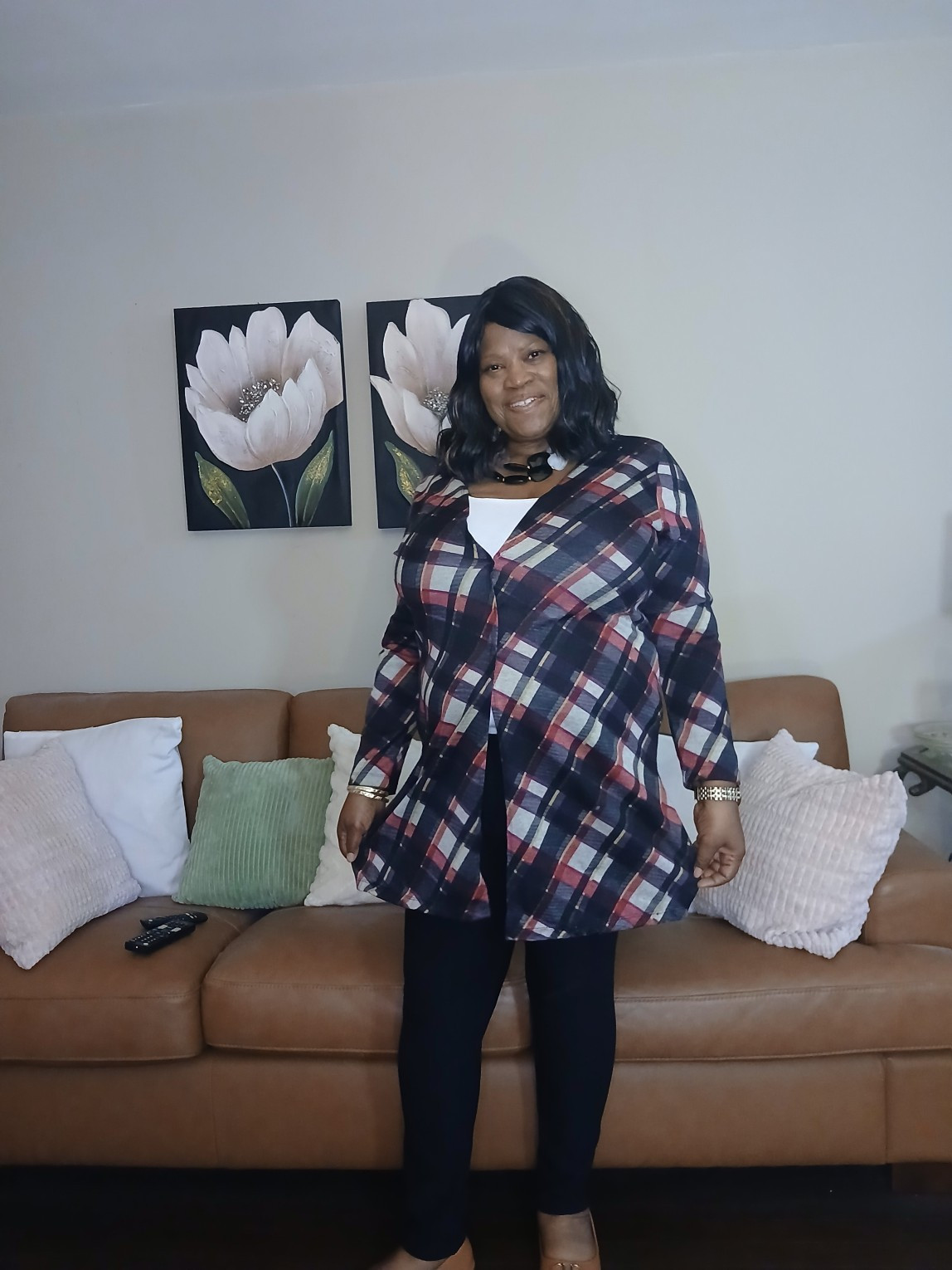 Beautiful plaid cardigan and black pants make the perfect combination. Cardigan is in a 1X and pant is in an extra large. I am also wearing a white tank with this outfit.. i thrifted this cardigan so I wasn’t able to find the exact match. I added picks that are similar to this cardigan #ad

#LTKPlusSize #LTKOver40 #LTKootd