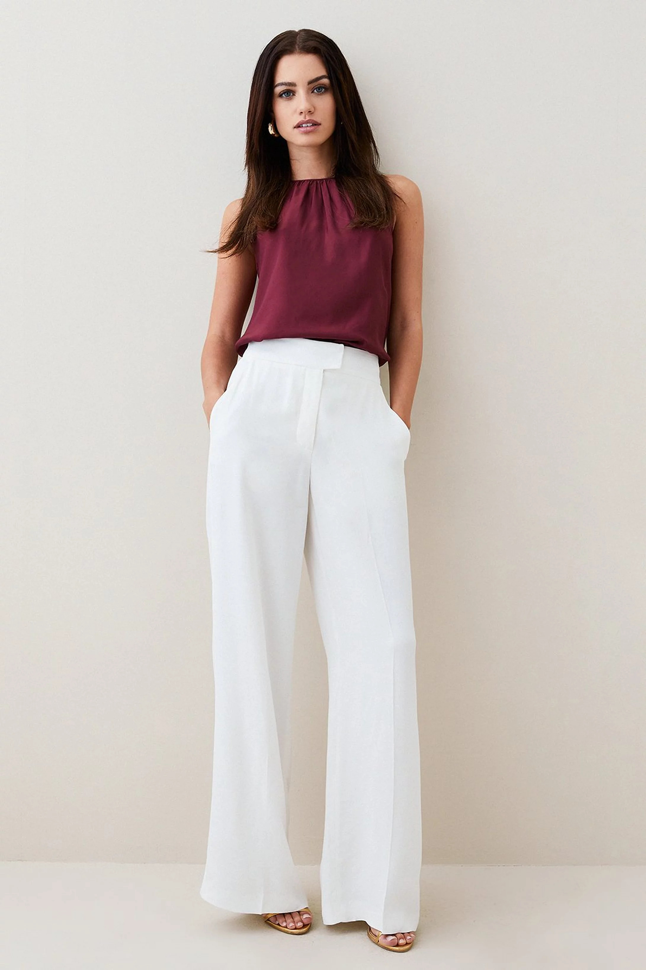 Tall Viscose Satin Back Crepe Wide Leg Trouser | Karen Millen UK + IE + DE + NL