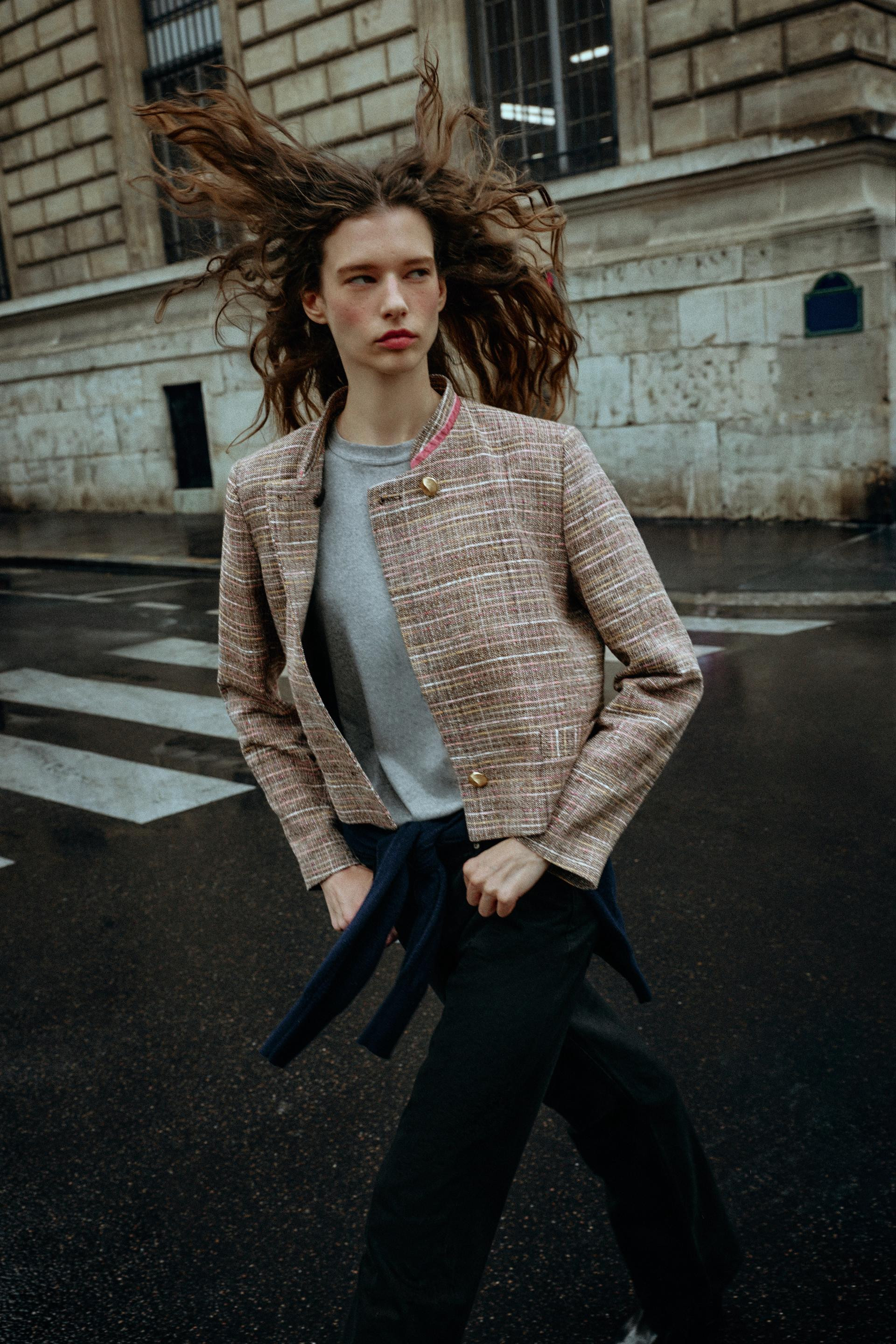 Zara - Structured Cropped Blazer - Brown / Ecru - S - Woman | Zara US