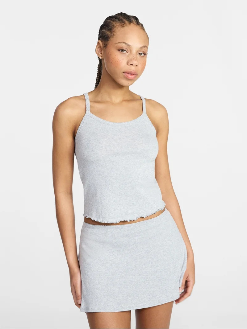 No Boundaries Cotton Stretch Drop Needle Strappy Tank Top, Women\u2019s, Sizes XS-XXXL | Walmart (US)