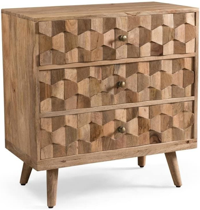 Poppy Mid-Century Modern Mango Wood 3 Drawer Chest, Natural | Amazon (US)
