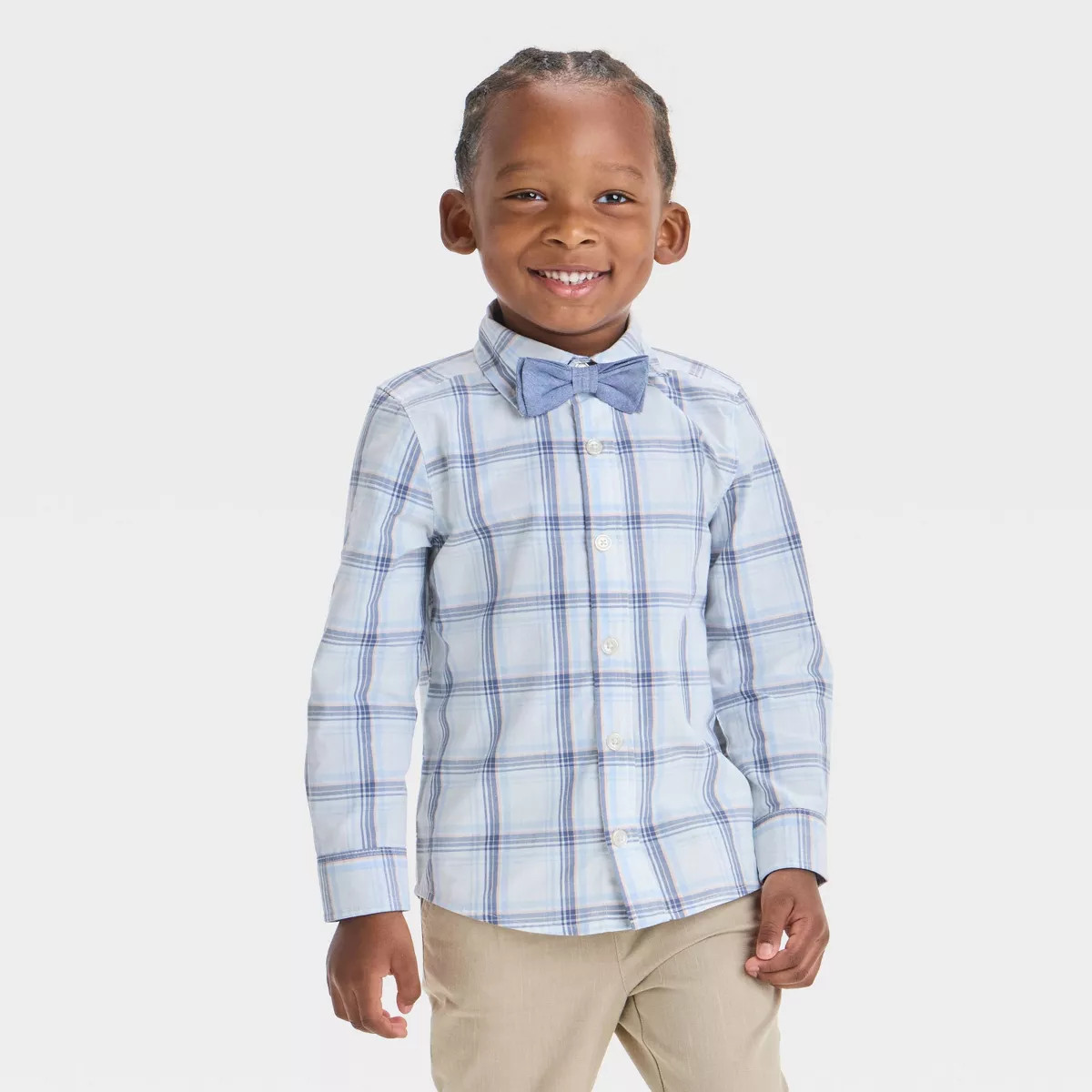 OshKosh B'gosh Toddler Boys' Plaid Long Sleeve Woven Shirt and Bowtie Set - Cream | Target