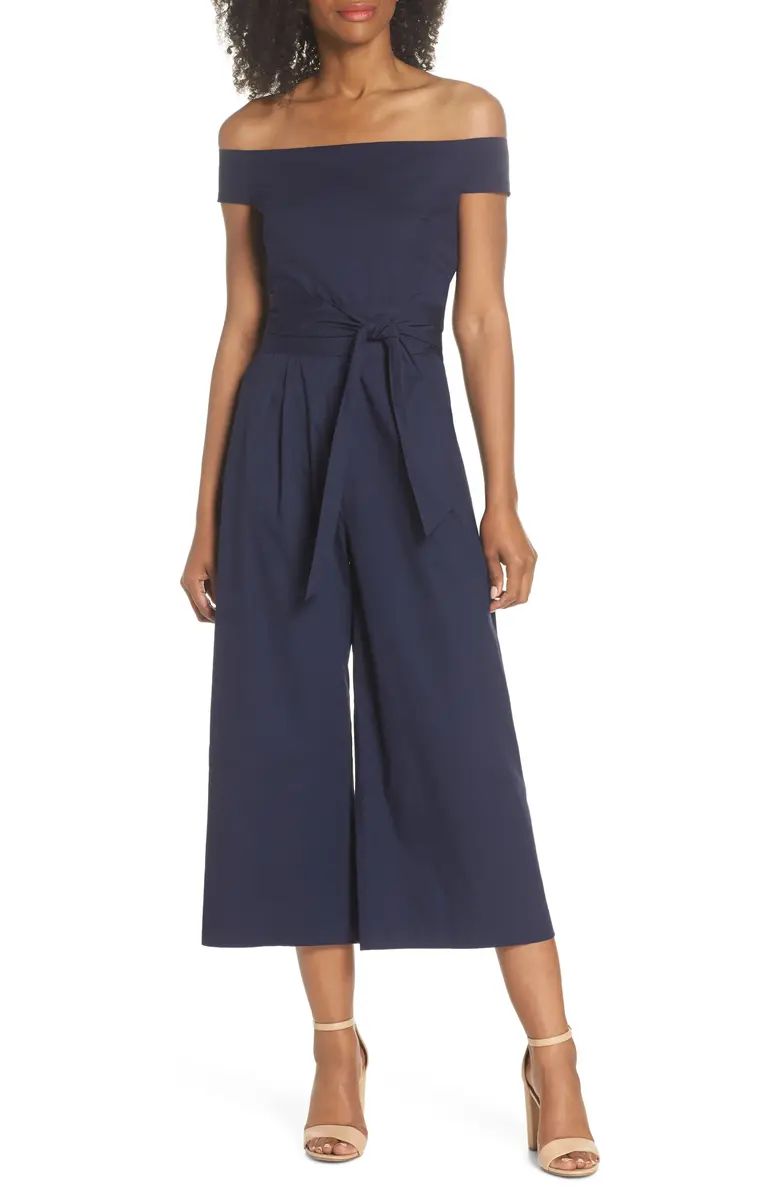 Off the Shoulder Tie Waist Crop Jumpsuit | Nordstrom