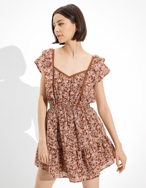 AE Floral Ruffle Tiered Mini Dress | American Eagle Outfitters (US & CA)