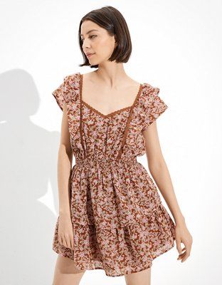 AE Floral Ruffle Tiered Mini Dress | American Eagle Outfitters (US & CA)