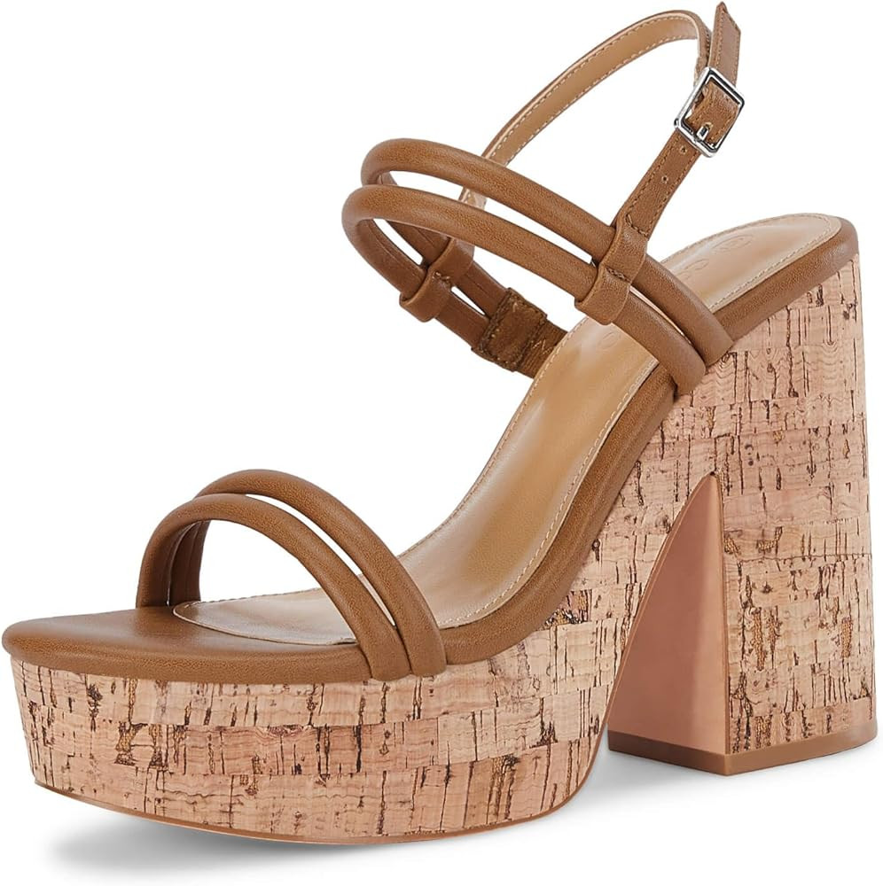 Coutgo Womens Cork Wedge Sandals Heels Open Toe High Heel Platform Slingback Ankle Strap Buckle S... | Amazon (US)