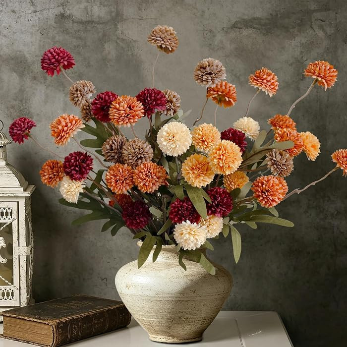 Fall Flowers Artificial for Decoration 10 Pcs Fake Mums Fall Decorations for Home, Faux Mums Arti... | Amazon (US)
