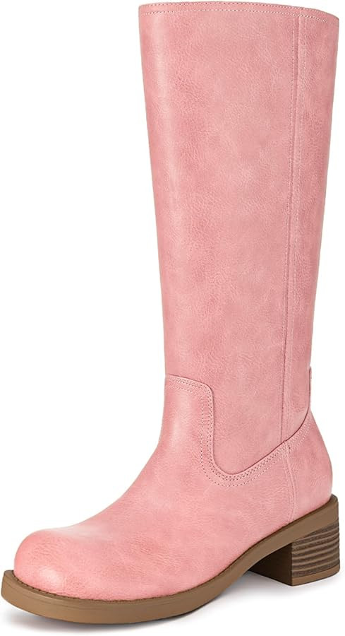 Athlefit Women's Knee High Boots Square Toe Chunky Block Riding Tall Boots for Women Low Heel | Amazon (US)