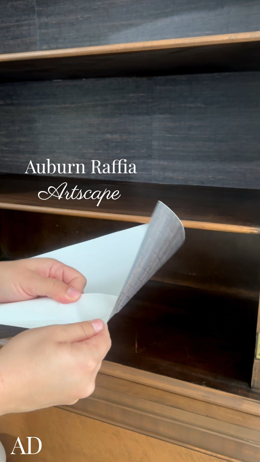 AD Giving my vintage hutch a little glow-up today ✨ I used Auburn Raffia peel-and-stick wallpaper from @artscape_design_studio to cover a few wood imperfections on the back panel, and it went on so smoothly. It’s thick, forgiving, and easy to reposition—perfect for small-space DIYs like this. 

Such a simple change, but it completely elevated the whole piece.

#LTKHome