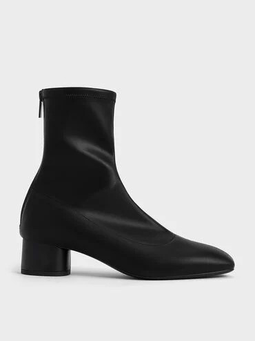 Stitch-Trim Heeled Ankle Boots
    
         - Black | Charles & Keith US